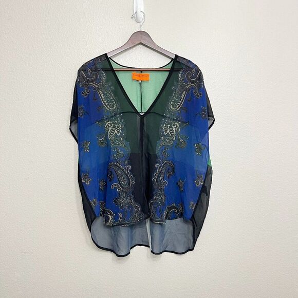 Clover Canyon Sheer Top Size XS Women's Blue Green Paisley Print *Flaw - Picture 1 of 9